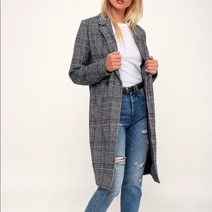 Black & White Glen Plaid Long Coat